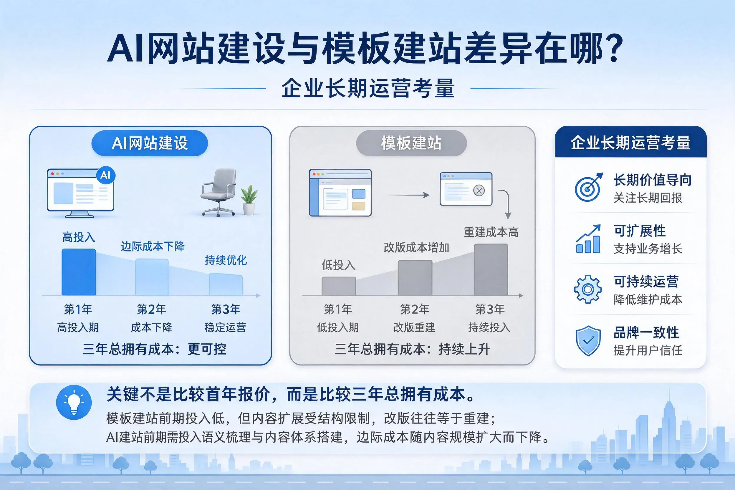 AI网站建设与模板建站差异在哪?双河企业长期运营考量